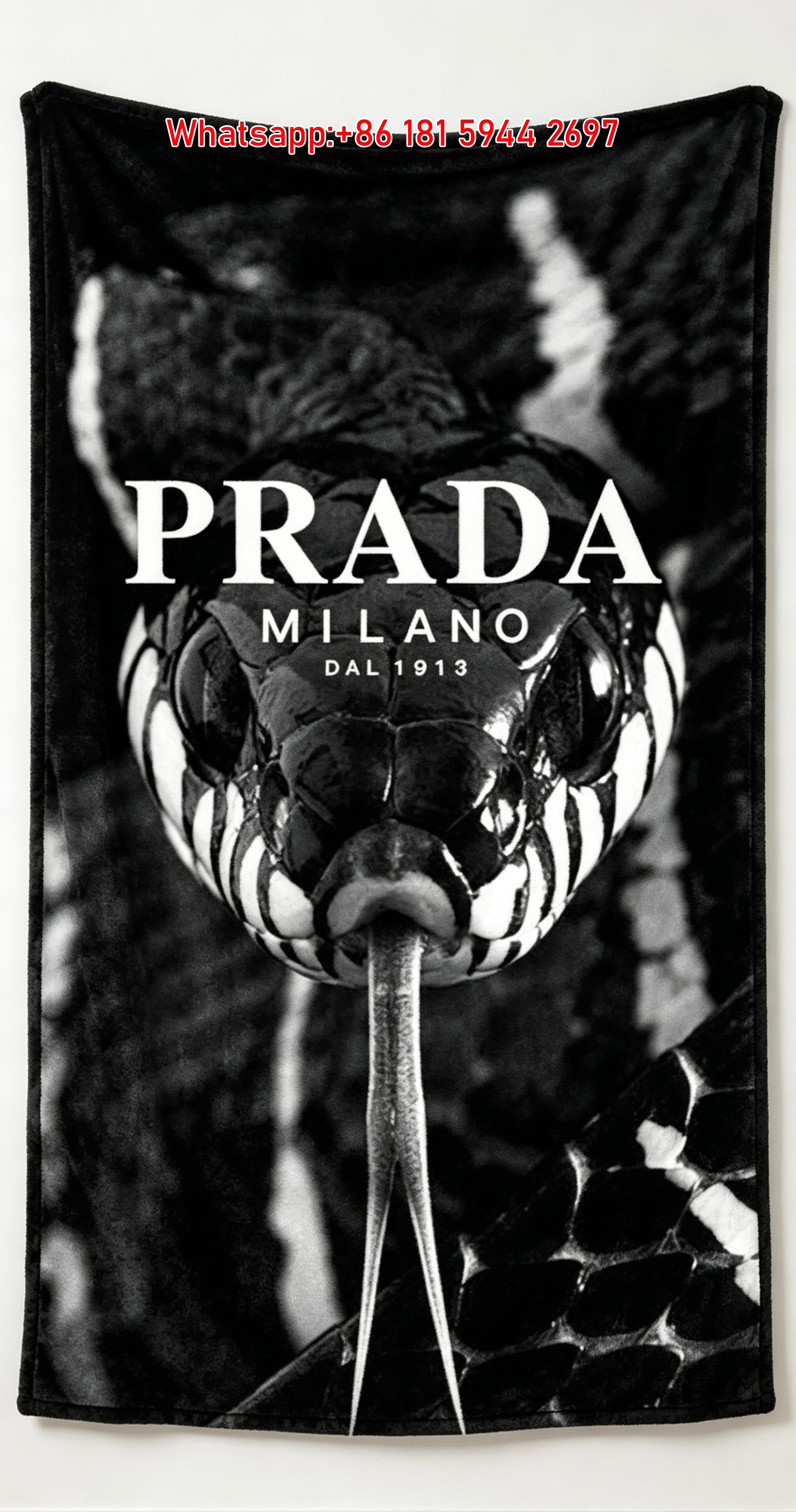 Prada Black and White Snake Print Flannel Throw Blanket IMG_2778